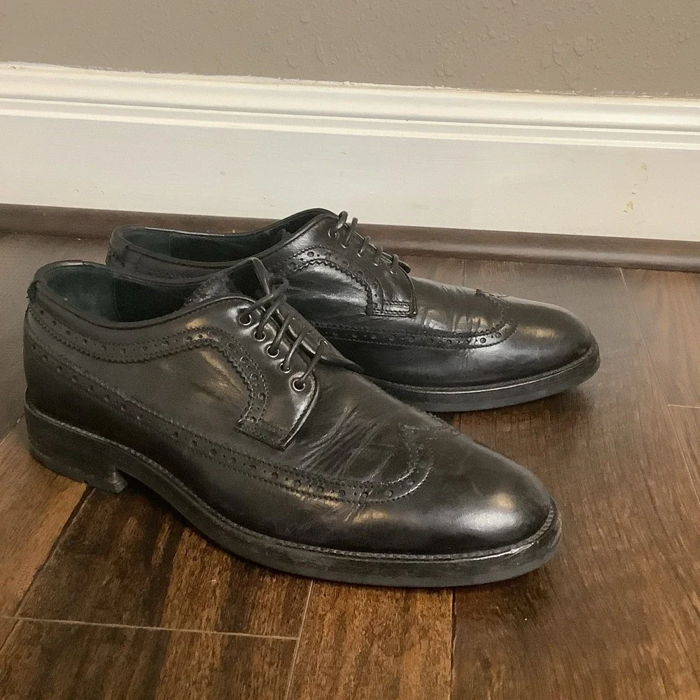 Aquatalia Made In Italy Men's Leather Wingtip Oxford Shoes Black Size 10